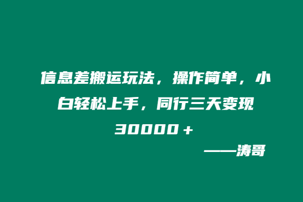 信息差搬运玩法,操作简单,小白轻松上手,同行三天变现30000+-涛哥