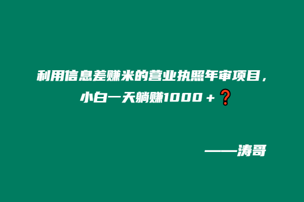 利用信息差赚米的营业执照年审项目,小白一天躺赚1000+❓-涛哥