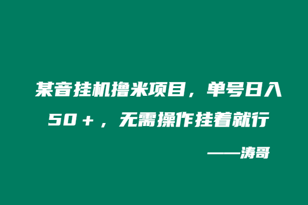 某音挂机撸米项目，单号日入50＋，无需操作挂着就行-涛哥
