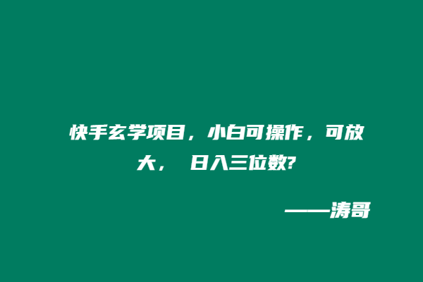 快手玄学项目，小白可操作，可放大， 日入三位数?-涛哥