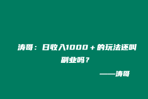 涛哥：日收入1000＋的玩法还叫副业吗？-涛哥