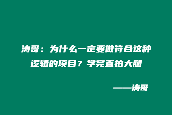 涛哥：为什么一定要做符合这种逻辑的项目？学完直拍大腿-涛哥