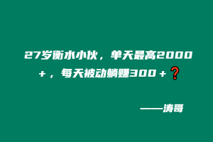27岁衡水小伙，单天最高2000＋，每天被动躺赚300＋❓-涛哥