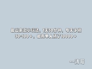 最近亲测小玩法,1天30分钟,每天多搞30-100+,最高单人搞了10000+-涛哥