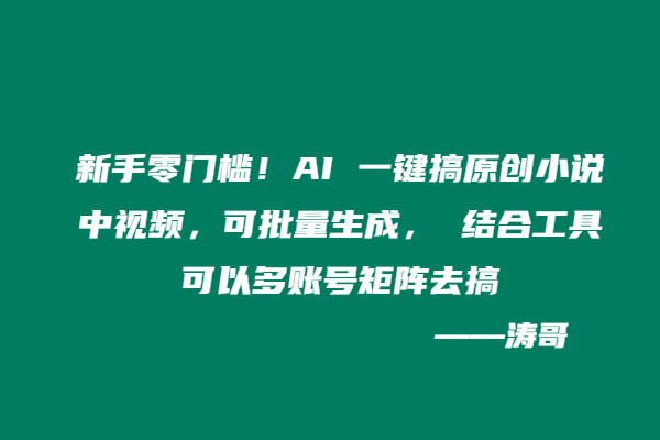 新手零门槛！AI 一键搞原创小说中视频，可批量生成， 结合工具可以多账号矩阵去搞-涛哥