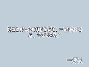外面收费1280的打印机玩法,一单10-30左右, 今天它来了!-涛哥