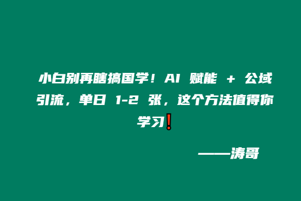 小白别再瞎搞国学！AI 赋能 + 公域引流，单日 1-2 张，这个方法值得你学习❗-涛哥