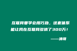 互联网要学会用巧劲,这套体系能让我在互联网多搞了300万!-涛哥