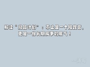 解读“稳品计划”:不止是一个陪跑营,更是一份长期成事的底气!-涛哥