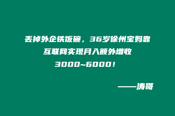 丢掉外企铁饭碗，36 岁徐州宝妈靠互联网实现月入额外增收3000~6000！-涛哥